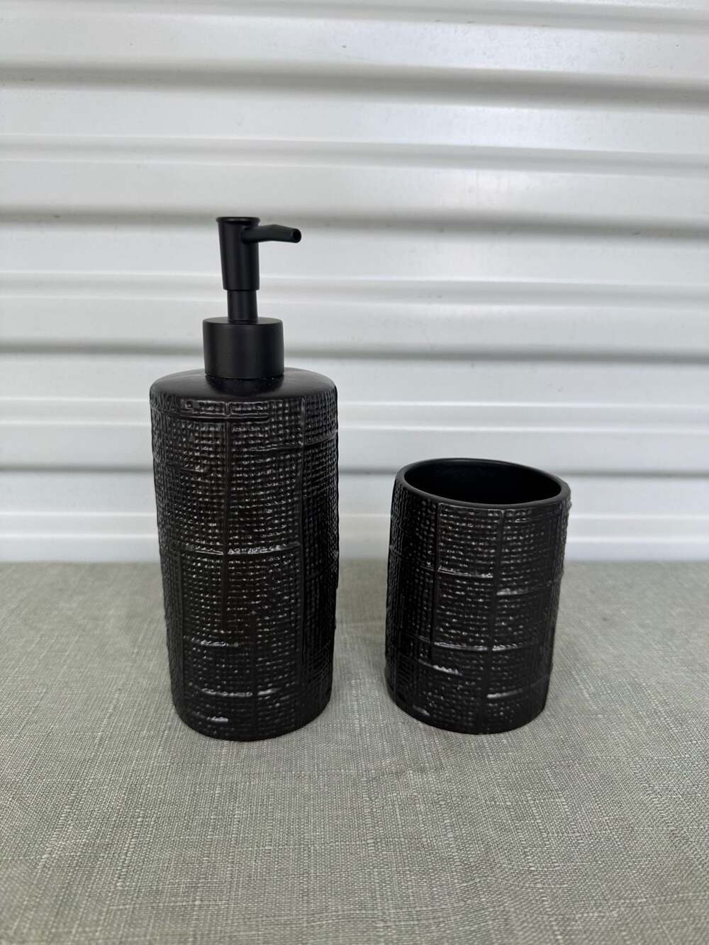 2 pc. Black Textured Bathroom Decor Set